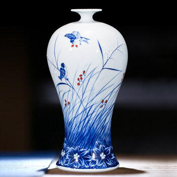 景德镇陶瓷器手绘青花瓷花瓶酒柜玄关家居装饰品客厅电视柜摆件 春风