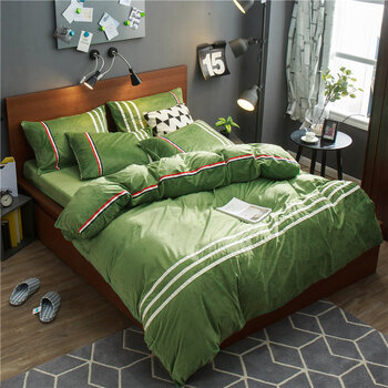 床上珊瑚绒四件套毛绒 冬季 双面绒反季加天鹅绒法莱绒水晶绒 墨绿色