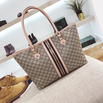 女包春季新款简约大容量手提包托特大包包单肩包购物袋印花包 粉色