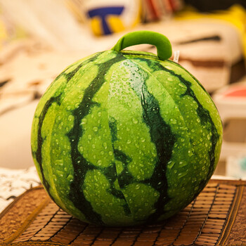 创意仿真3d水果靠垫 西瓜抱枕圆形卡通西瓜情人节礼物女毛绒玩具 绿色