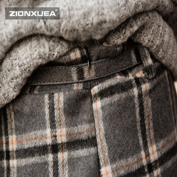 ZIONXUEA箴熙 毛呢半身裙 秋冬高腰系带高腰包臀格子短裙女 灰格子 M