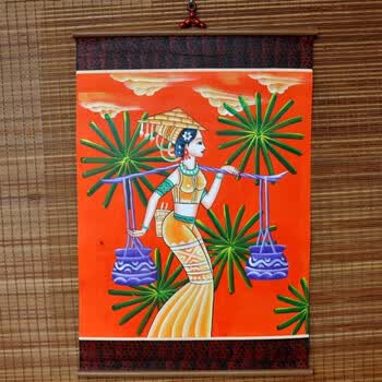 云南民族装饰画彩绘羊皮画 装饰品工艺品东巴无框画挂件 丰收图 140cm
