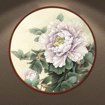 花开富贵挂画中式客厅招财风水现代玄关装饰画圆形牡丹图卧室壁画sn