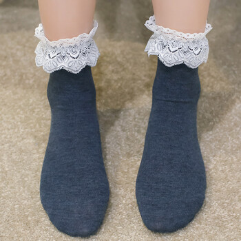 菲诗恋语 时尚韩版公主蕾丝花边低筒袜女女袜 一双装 深灰