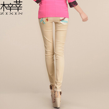 梓莘 2015秋装新款修身显瘦小脚休闲裤ZX065 卡其色  M