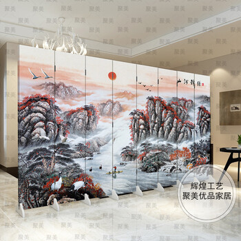 优阁调防水防透免安装折叠双面中式艺术屏风隔断屏风水墙文化墙背景墙隔断墙 091509 3扇防水防透