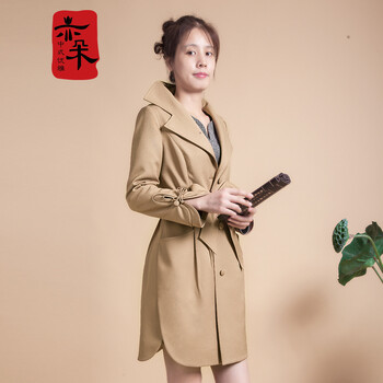 
                                        亦朵2018风衣女中长款秋秋新款修身薄款外套气质女装 卡其色 L                