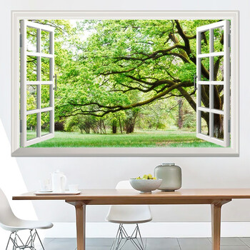 假窗户风景画 创意3d立体墙贴仿真贴画客厅卧室床头墙壁装饰贴纸田园