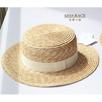 细辫天然麦秆草平顶沙滩草帽透气女复古帽子夏季出游防晒平边 麦秆