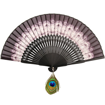 丝绸扇子女中国风古典汉服孔雀舞蹈扇表演折扇送学生褐色