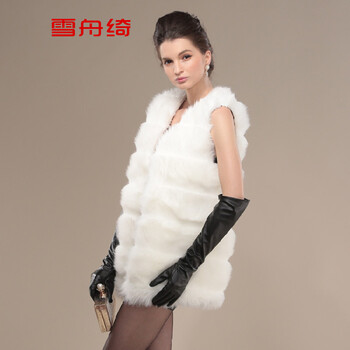 雪舟绮2015F高仿皮草马甲外套中长款显瘦修身坎肩狐狸毛背心冬A222 酒红色 L