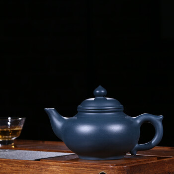 宜兴紫砂壶纯全手工原矿宝石蓝泥天青泥笑樱壶家用泡茶壶套装 天青泥