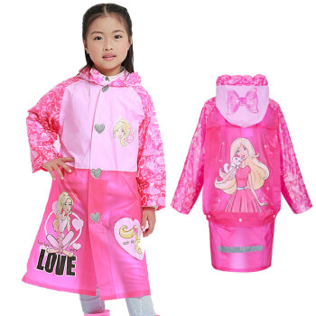 芭比（Barbie）儿童雨衣女童雨披PVC带书包位加厚卡通小学生雨衣BY-009 L码