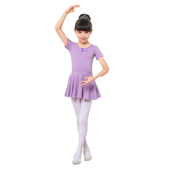 芭蕾舞中大童考级女孩跳舞幼儿纯棉分体练功服 玫红色短袖(三角裤)