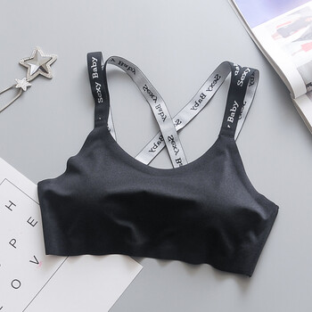 迪芬life白色字母印花肩带打底带胸垫裹胸抹胸短款吊带学生背心运动