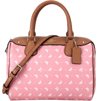 coach 蔻驰 奢侈品 女士粉色印蝴蝶皮质手提肩背斜挎桶包 f29806 imm