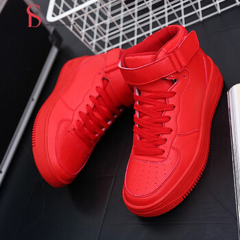 高帮鞋男新款潮鞋夏季透气高邦鞋韩版休闲鞋空军一号aj1男鞋 3485红色