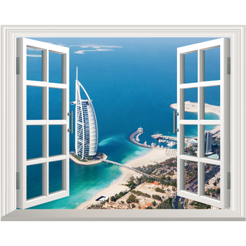 3d仿真立体假窗户背景墙客厅创意装饰墙贴画卧室建筑墙面装饰 迪拜