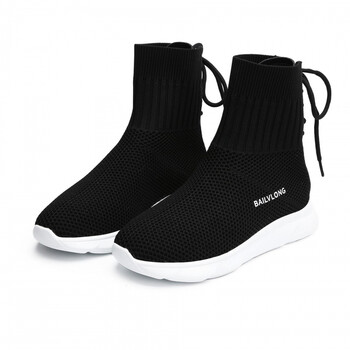 2018年秋季运动风袜子鞋中筒软底飞织短靴女ins跑步休闲女鞋 黑色 35
