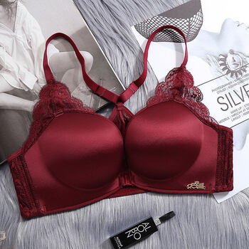 美背内衣套装女文胸聚拢小平胸收副乳性感加厚aa杯上托无钢圈 酒红色