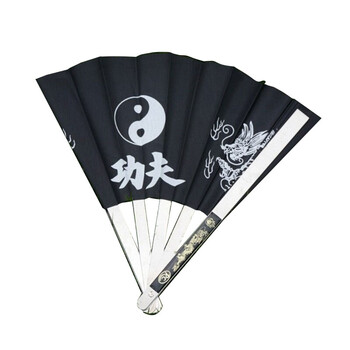 不锈钢骨 扇 功夫铁扇子 兵器防身武术器械 折扇男g 黑色