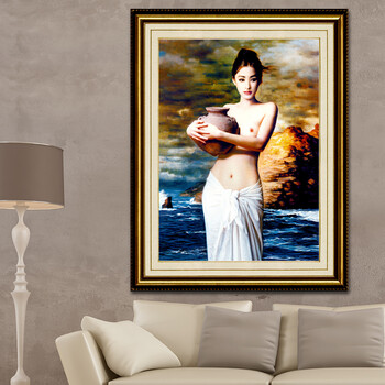 
                                        鸿胤蒙娜丽莎水晶粘钻十字绣满钻客厅钻石画抱陶女陶美人物画钻石绣贴钻画贴钻秀魔方钻圆钻客厅挂 QT6392 长0.55米*宽0.75米                