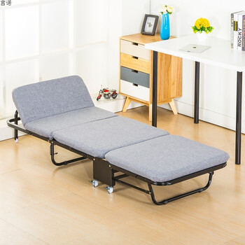 折叠床午休床单人午睡床办公室三折海绵小床硬木板陪护 麻布款90厘米