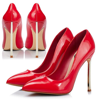 春新款红色漆皮恨天高高跟鞋细跟女单鞋小码33码鞋子浅口尖头鞋 红色