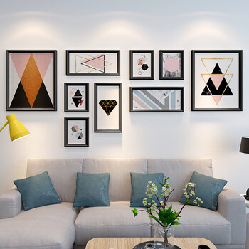 客厅沙发背景相框墙相片悬挂无痕餐厅相框挂墙组合 213b-几何图形全黑
