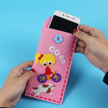 不织布手机袋笔袋 幼儿园儿童手工制作材料包 创意玩具 粉色不织布