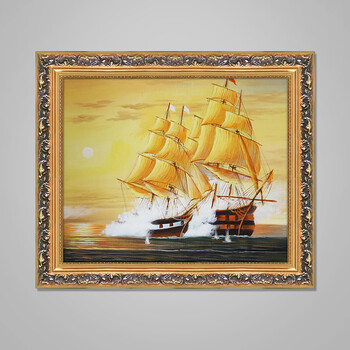 挂画手绘油画 客厅餐厅卧室书房商务酒店挂画 新中式黄帆【一帆风顺】