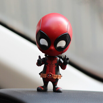 漫威q版死侍蜘蛛侠黑豹摇头公仔汽车载内装饰品摆件创意卡通 死待