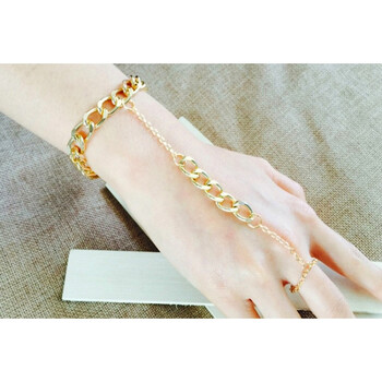 时尚个性连指手链戒指手饰配饰手指链带戒指一体链手背链 金色