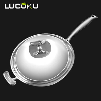 
                                        路卡酷（LUCUKU） 304不锈钢炒锅不易粘锅 低油烟无涂层炒菜锅电磁炉通用 镜光32cm                