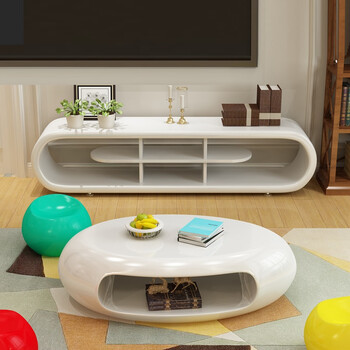 现代电视柜组合套装简约小户型客厅白色创意异形个性钢化玻璃家用 1.