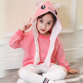 女童卫衣儿童可爱萌萌哒上衣韩版兔耳朵宝宝潮衣 粉色 100cm