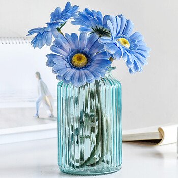 彩色玻璃花瓶 水培植物花器 餐桌装饰工艺品摆件 糖果瓶-蓝色高14cm单