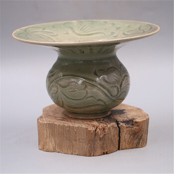 窑出土雕刻牡丹花纹渣斗仿宋代出土古瓷器古玩旧货收藏摆件