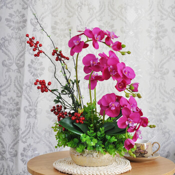 蝴蝶兰仿真花装饰花塑料花插花盆栽摆件套装假花客厅落地摆设花艺