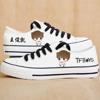 tfboys王俊凯帆布鞋小白鞋低邦系带女鞋休闲学生鞋手绘鞋男板鞋6z