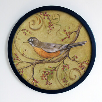 美式乡村装饰画欧式三联油画花鸟壁画客厅玄关圆形有框挂画 02 外框