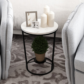 简约现代大理石小茶几北欧休闲小圆桌沙发边几角几铁艺泡茶间接待