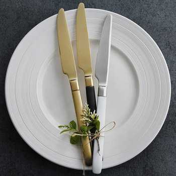 牛排刀 欧式简约不锈钢西餐餐具主餐刀 西餐刀具创意镀黑金西餐刀 白