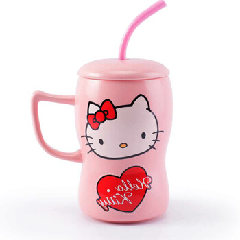 儿童 可爱个性可爱卡通hello kitty大容量带盖带吸管儿童水杯 大头