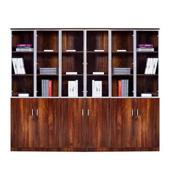 木质文件柜办公家具档案柜资料柜书橱办公室柜子带玻璃门书柜 六门柜