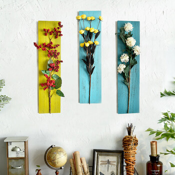 原创木板干花组合餐厅客厅墙面挂饰家居店铺创意壁挂装饰品挂件 12*50