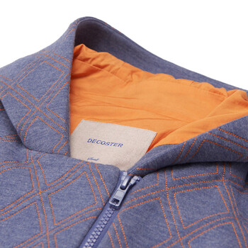 DECOSTER/德诗秋冬绣菱形花直身风衣中长款长袖连帽大衣8F331024 蓝色 38