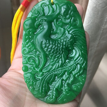 rosefree 天然翡翠干青铁龙生凤凰吊坠满绿凤仪天下玉牌吊坠双面雕刻