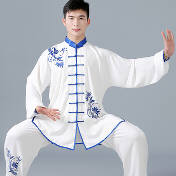2018 青花瓷刺绣太极服男嘉嘉棉武术表演服竹叶中老年太极拳练功服