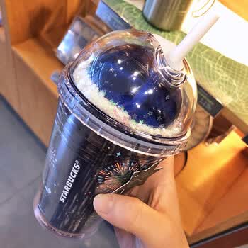 星巴克2018中秋季月兔潜水夏日熊大嘴鸟塑料吸管杯随手行水杯 355ml